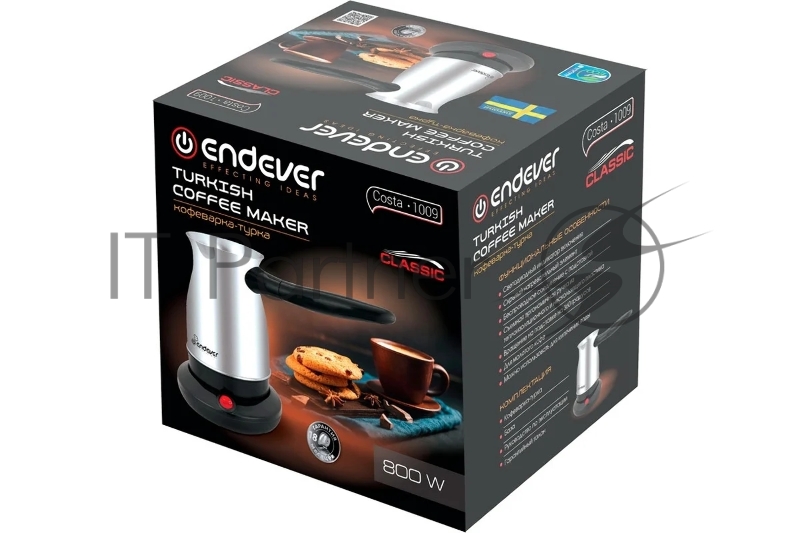 Кофеварка-турка электрическая Endever Costa-1009 черный/стальной, мощность 800 Вт, объем 0,5 л, корпус нержавеющая сталь, 36 шт/уп.