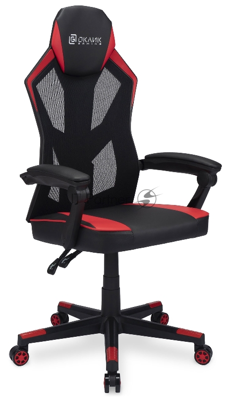 Кресло игровое Оклик 121G черный/красный сиденье черный/красный искусст.кожа/сетка с подголов. крестов. пластик черный