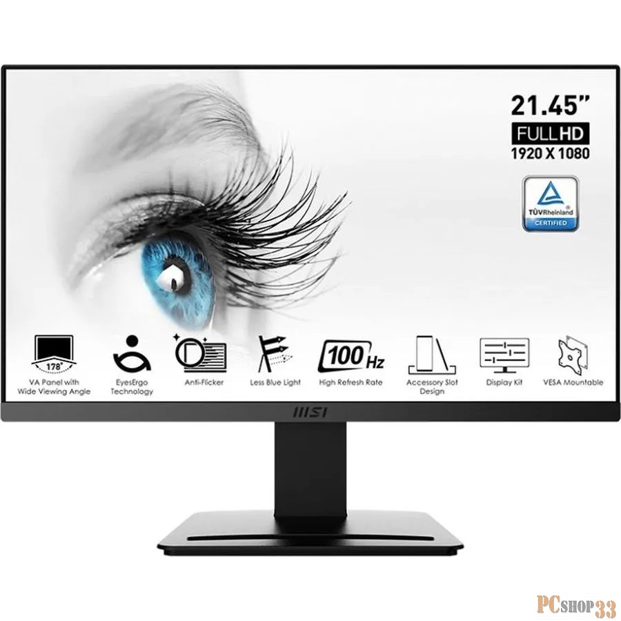 Монитор MSI 21.5 Pro MP223 черный VA LED 1ms 16:9 HDMI 250cd 178гр/178гр 1920x1080 100Hz VGA FHD 2.4кг