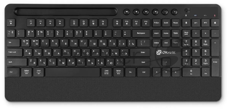 Клавиатура Оклик 865S черный USB беспроводная BT/Radio slim Multimedia (подставка для запястий) (1809339)
