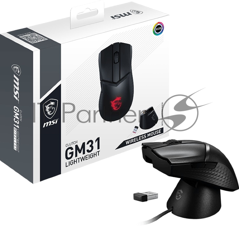 Мышь MSI Clutch GM31 Lightweight черный оптическая (12000dpi) беспроводная USB2.0 (6but)