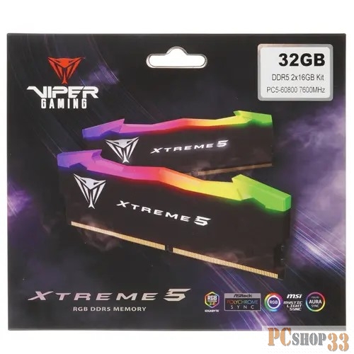 Память DDR5 2x16Gb 7600MHz Patriot PVXR532G76C36K Viper XTREME RGB RTL Gaming PC5-60800 CL36 DIMM 288-pin 1.45В с радиатором Ret