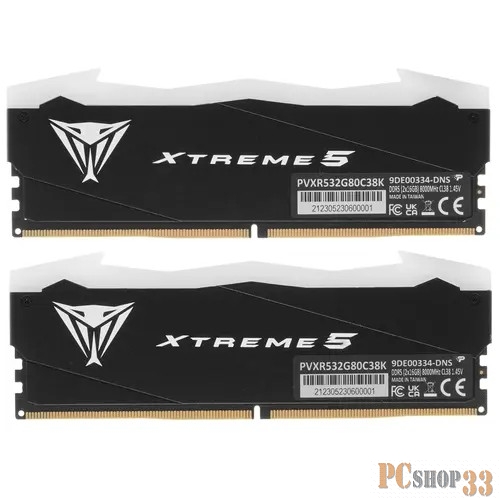 Память DDR5 2x16Gb 8000MHz Patriot PVXR532G80C38K Viper Xtreme 5 RGB RTL Gaming PC5-64000 CL38 DIMM 288-pin 1.45В с радиатором Ret