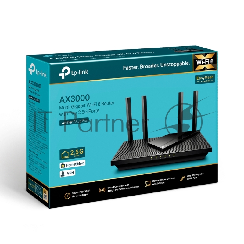 Двухдиапазонный гигабитный TP-Link Archer AX55 Pro AX3000 Wi-Fi 6 роутер