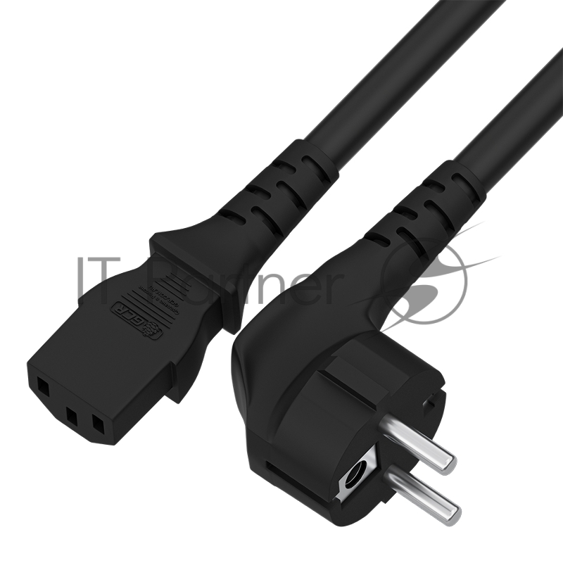 Кабель питания GCR 2.0m, Евровилка угловая - С13, 3*0,5mm, черный, GCR-54369