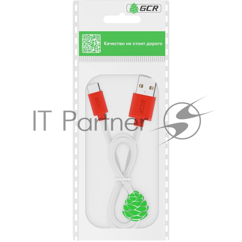 Кабель GCR 1.0m TypeC, белый, красные коннекторы, быстрая зарядка, 28/24 AWG