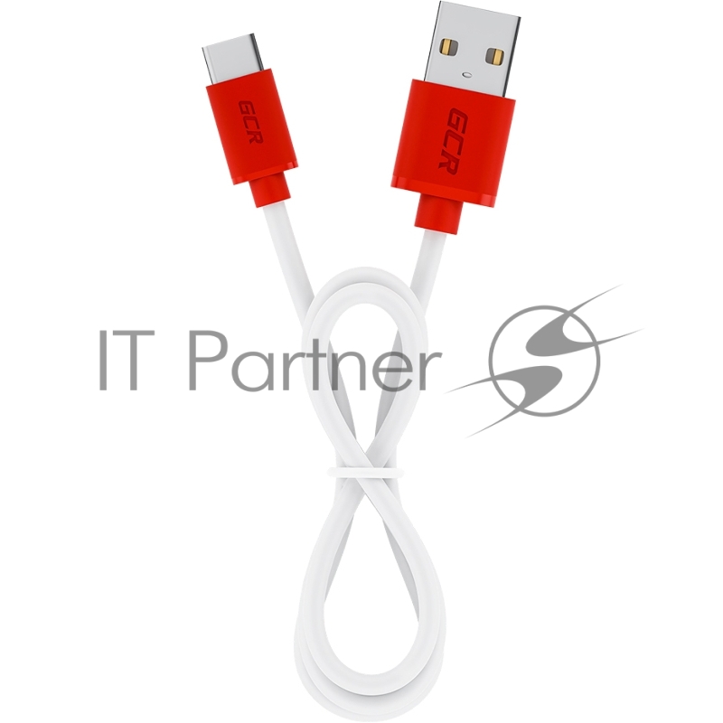 Кабель GCR 1.0m TypeC, белый, красные коннекторы, быстрая зарядка, 28/24 AWG