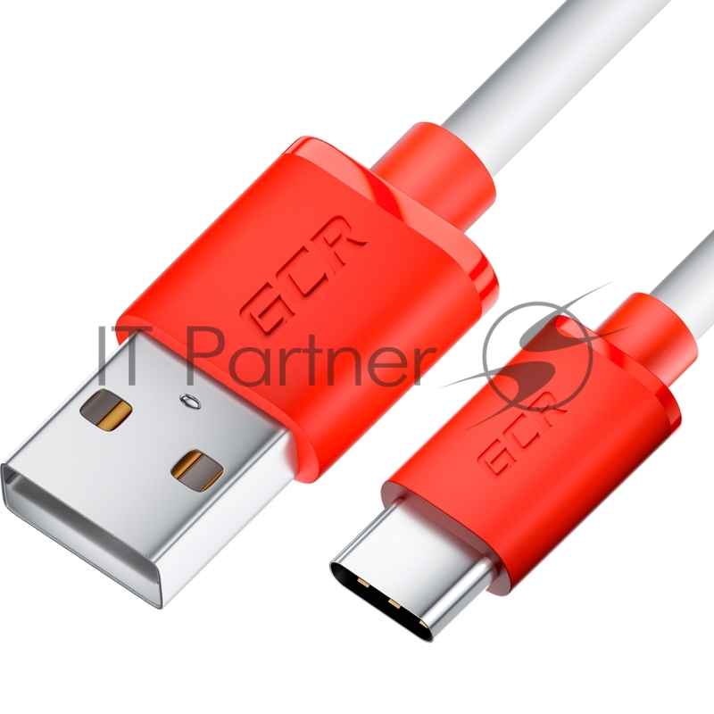 Кабель GCR 1.0m TypeC, белый, красные коннекторы, быстрая зарядка, 28/24 AWG