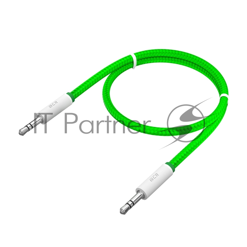 Кабель аудио GCR 1.0m jack 3,5mm/jack 3,5mm зеленый нейлон, белые коннекторы зеленая окантовка, ультрагибкий, 28 AWG, M/M, Premium, экран, стерео, GCR-AVC8262-1.0m