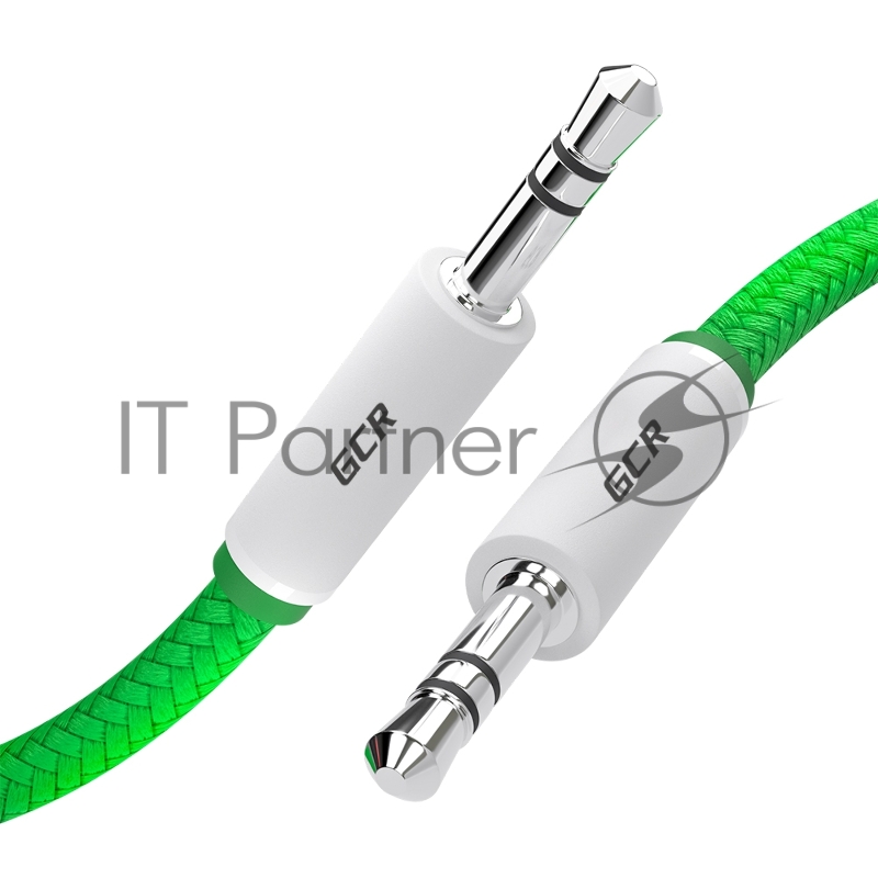 Кабель аудио GCR 1.0m jack 3,5mm/jack 3,5mm зеленый нейлон, белые коннекторы зеленая окантовка, ультрагибкий, 28 AWG, M/M, Premium, экран, стерео, GCR-AVC8262-1.0m