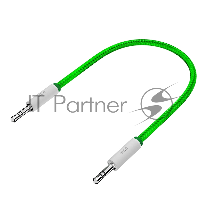 Кабель аудио GCR 1.0m jack 3,5mm/jack 3,5mm зеленый нейлон, белые коннекторы зеленая окантовка, ультрагибкий, 28 AWG, M/M, Premium, экран, стерео, GCR-AVC8262-1.0m