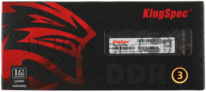 Память DDR3 4GB 1333MHz Kingspec KS1333D3P15004G RTL PC3-12800 CL11 DIMM 240-pin 1.5В dual rank Ret