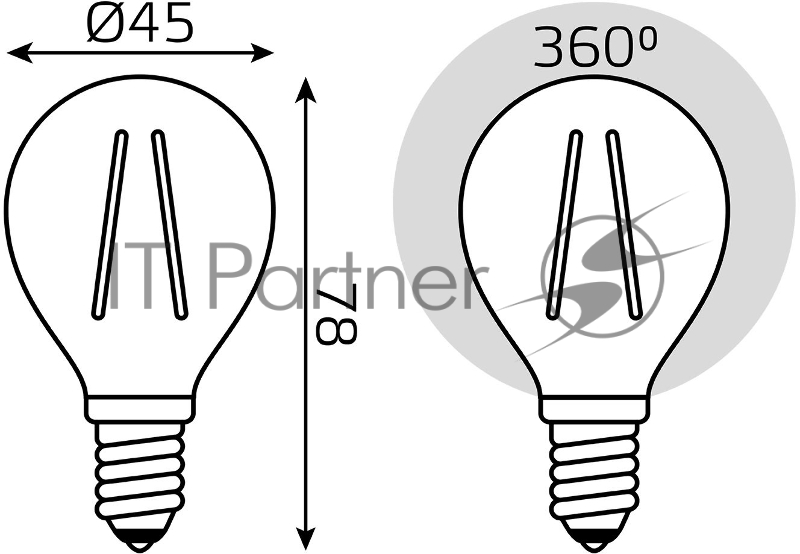 Лампа филам. Gauss Filament 9Вт цок.:E14 шар 220B 4100K св.свеч.бел.нейт. (упак.:10шт) (105801209)