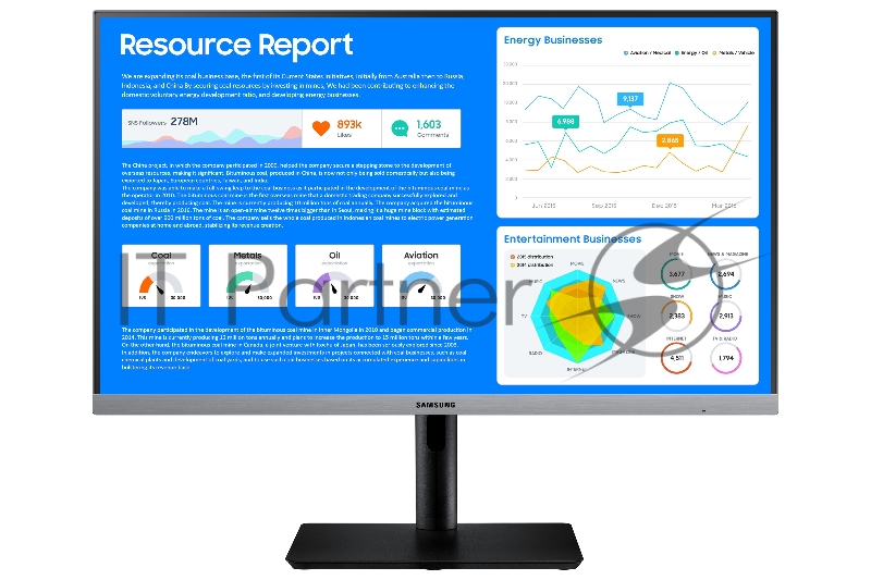 МОНИТОР 23.8 Samsung S24R650FDIBlack/Gray(LED, Wide, 1920x1080, 5ms, 178°/178°, 250 cd/m, 1000:1, +DP, +НDMI, USB 3.0 x