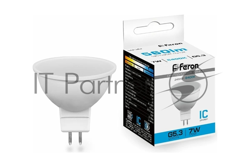 Лампа светодиодная LB-26 (7W) 230V G5.3 6400K MR16 матовая | 25237 | FERON