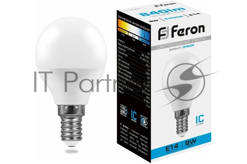 Лампа светодиодная LB-550 (9W) 230V E14 6400K G45 | 25803 | FERON