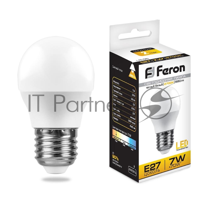 Лампа светодиодная LB-95 (7W) 230V E27 4000K G45 | 25482 | FERON