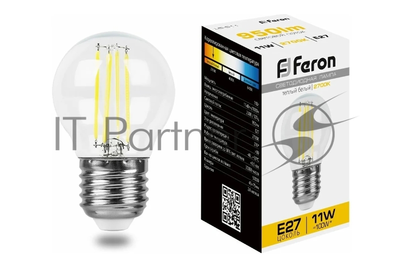 Лампа FERON светодиодная, 11W 230V E27 2700K прозрачная, LB-511 38015