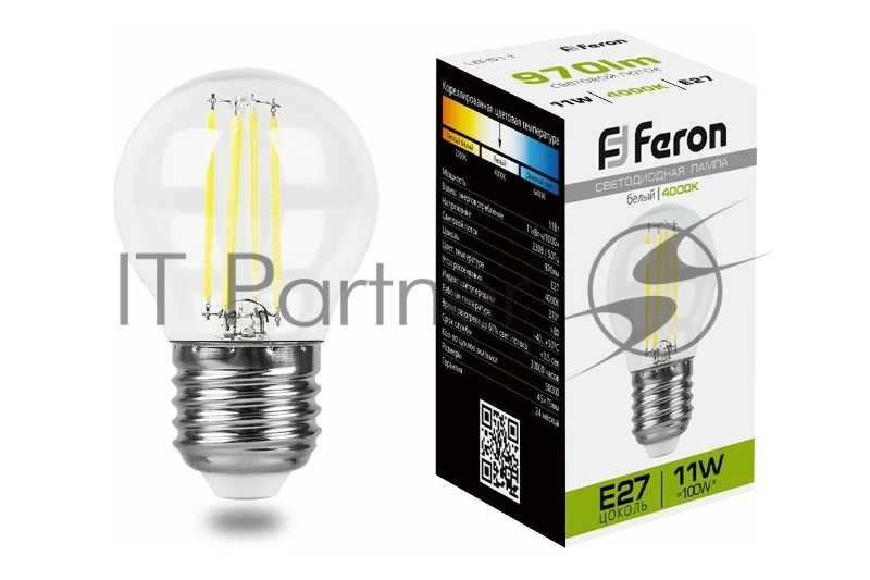 Лампа FERON светодиодная, 11W 230V E27 4000K прозрачная, LB-511 38016