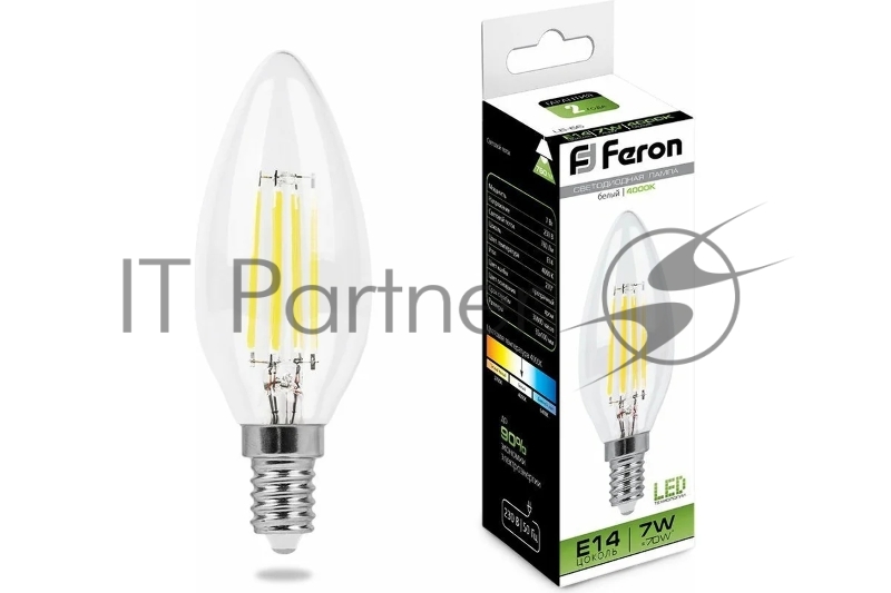 Лампа светодиодная LED 7вт Е14 белый свеча FILAMENT