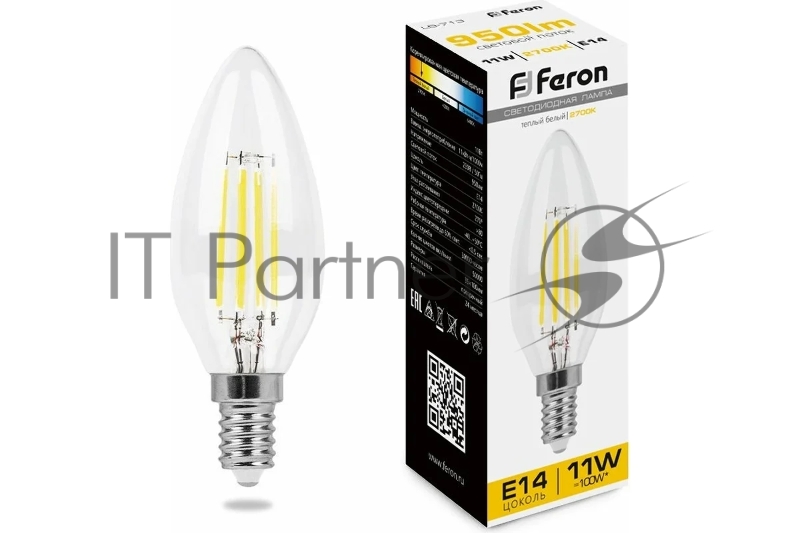 Лампа светодиодная LED 11вт Е14 теплый свеча FILAMENT