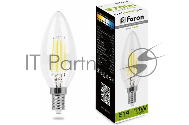 Лампа светодиодная LED 11вт Е14 белый свеча FILAMENT