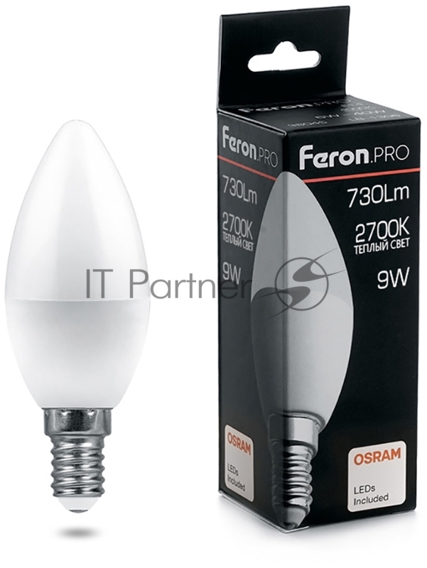 Лампа светодиодная LED 9вт Е14 теплый матовая свеча Feron.PRO