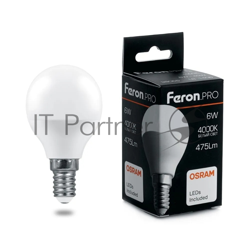Лампа светодиодная LED 6вт Е14 белый матовый шар Feron.PRO