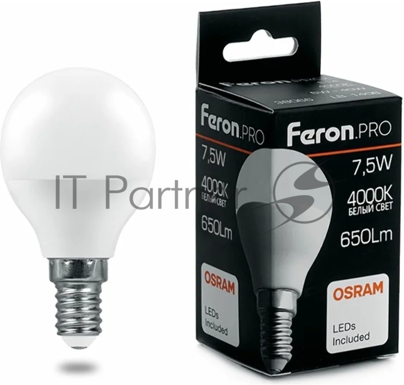 Лампа светодиодная LED 7.5вт Е14 белый матовый шар Feron.PRO