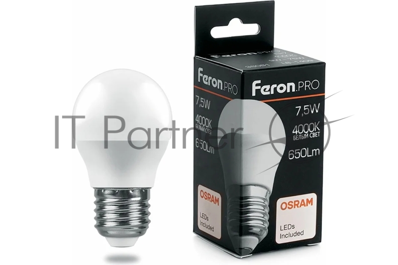 Лампа светодиодная LED 7.5вт Е27 белый матовый шар Feron.PRO