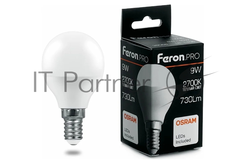 Лампа светодиодная LED 9вт Е14 теплый матовый шар Feron.PRO