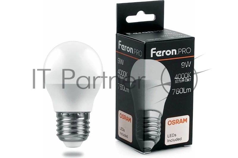 Лампа светодиодная LED 9вт Е27 белый матовый шар Feron.PRO