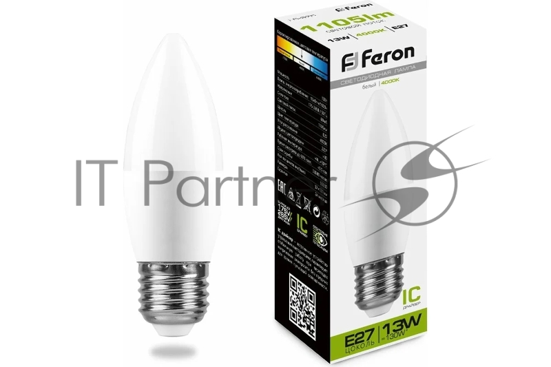 Лампа светодиодная LED 13вт E27 белый матовая свеча