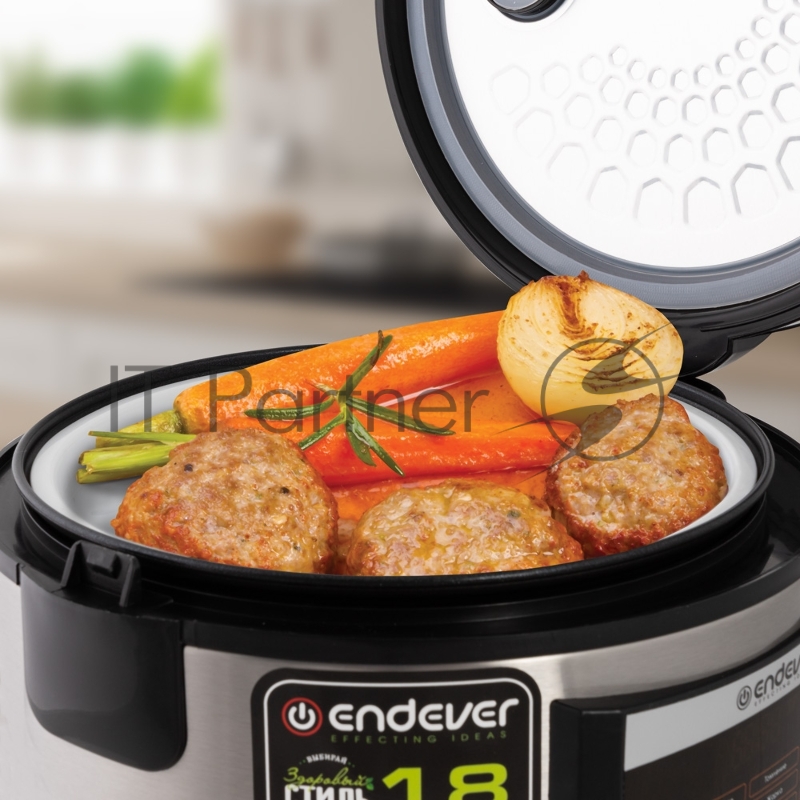 Мультиварка электрическая Endever Vita 61, стальной/чёрный, мощность 860 Вт, емкость 5л, 18 авторежимов, функция мастер-повар,книга рецептов