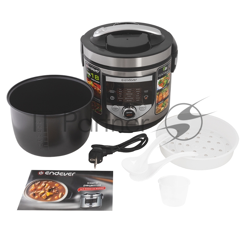 Мультиварка электрическая Endever Vita 61, стальной/чёрный, мощность 860 Вт, емкость 5л, 18 авторежимов, функция мастер-повар,книга рецептов