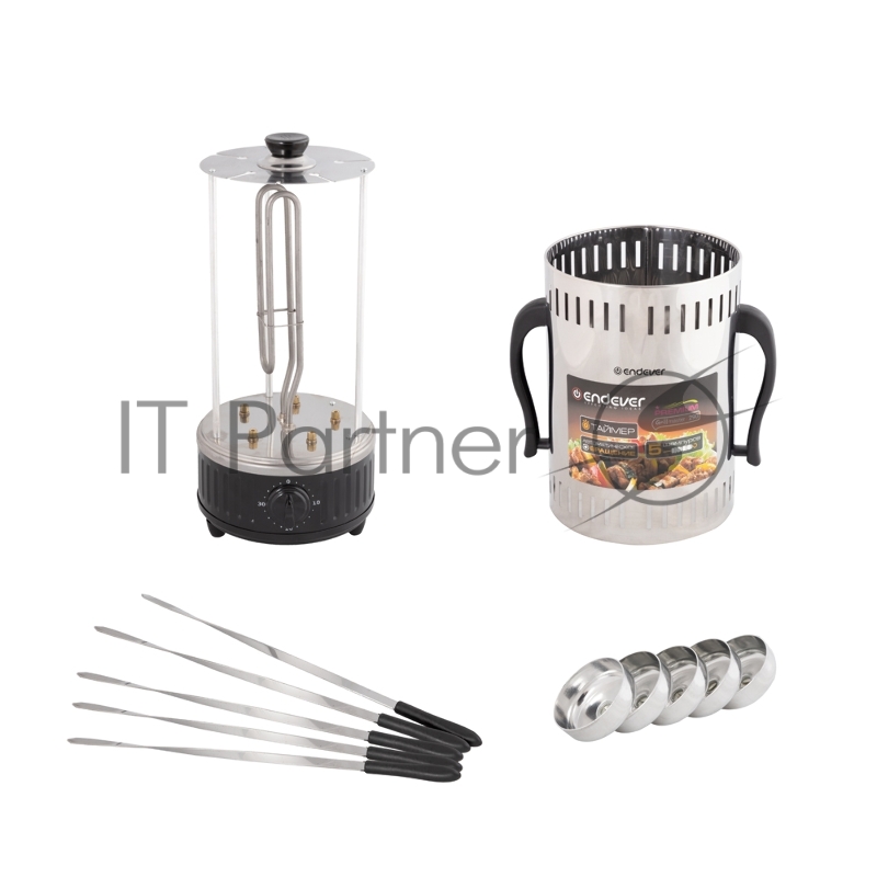 Электрическая шашлычница ENDEVER Grillmaster 290, серебристый/черный, 1200 Вт, 5 шампуров, автоматическое вращение шампуров,таймер до 30 мин ,4 шт/уп.