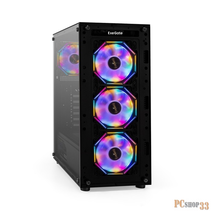 Корпус Miditower ExeGate i3 BASE-NPX600 (ATX, БП 600NPX с вент. 12 см, с окном, 1*USB+1*USB3.0, аудио, 4 вент. 12см с RGB подсветкой)