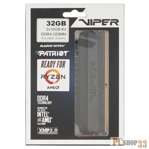 Память DDR4 2x16Gb 3600MHz Patriot PV432G360C8K Viper 4 RTL PC4-28800 CL18 DIMM 288-pin 1.35В с радиатором Ret