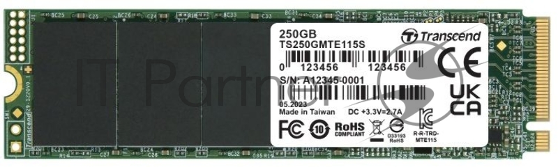 Накопитель SSD Transcend PCI-E 3.0 x4 250Gb TS250GMTE115S 115S M.2 2280 0.2 DWPD