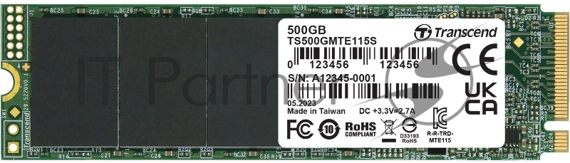 Накопитель SSD Transcend PCI-E 3.0 x4 500Gb TS500GMTE115S 115S M.2 2280 0.2 DWPD