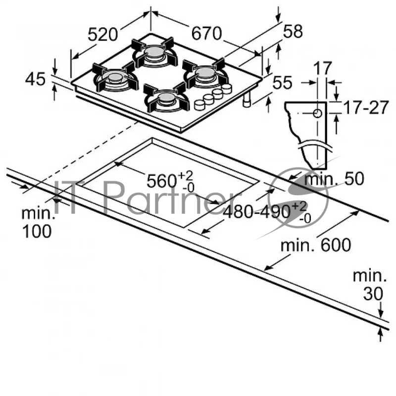 Газовая варочная панель BOSCH POP7C6O12O
