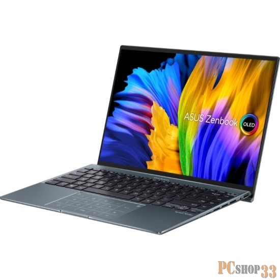 Ноутбук ASUS UX5401ZA-KN150W Touch 14(2880x1800 OLED 16:10)/Touch/Intel Core i7 12700H(2.3Ghz)/16384Mb/512PCIS Iris Xe Graphics/Cam/BT/WiFi/63WHr/war 1y/1.4kg/Pine Grey/Win11Home + NumberPad алюм корп 2хThunderbolt +чехол