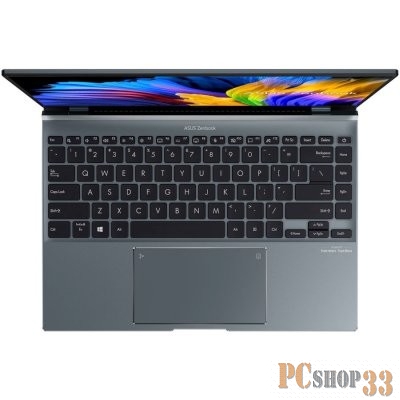 Ноутбук ASUS UX5401ZA-KN195 Touch 14(2880x1800 OLED 16:10)/Touch/Intel Core i7 12700H(2.3Ghz)/16384Mb/512PCIS Iris Xe Graphics/Cam/BT/WiFi/63WHr/war 1y/1.4kg/Pine Grey/DOS + NumberPad алюм корп