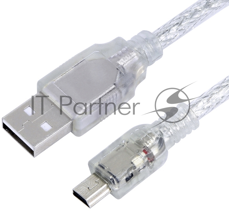 Кабель Greenconnect Кабель mini USB 2.0, 28/28 AWG, AM / mini 5P, кольцо, экран, армированный, морозостойкий, 1.5m прозрачный (GCR-UM1M5P-BB2SF-1.5m)