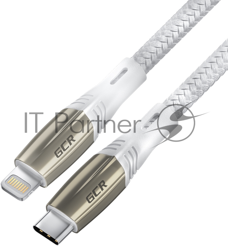 Кабель GCR 1.0m TypeC/Lightning MFI POWER DELIVERY 18 W, быстрая зарядка, белый нейлон, корпус relief, белый ПВХ, GCR-52633