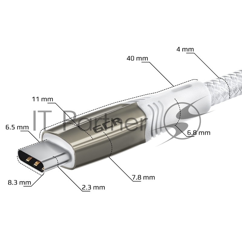 Кабель GCR 1.0m TypeC/Lightning MFI POWER DELIVERY 18 W, быстрая зарядка, белый нейлон, корпус relief, белый ПВХ, GCR-52633
