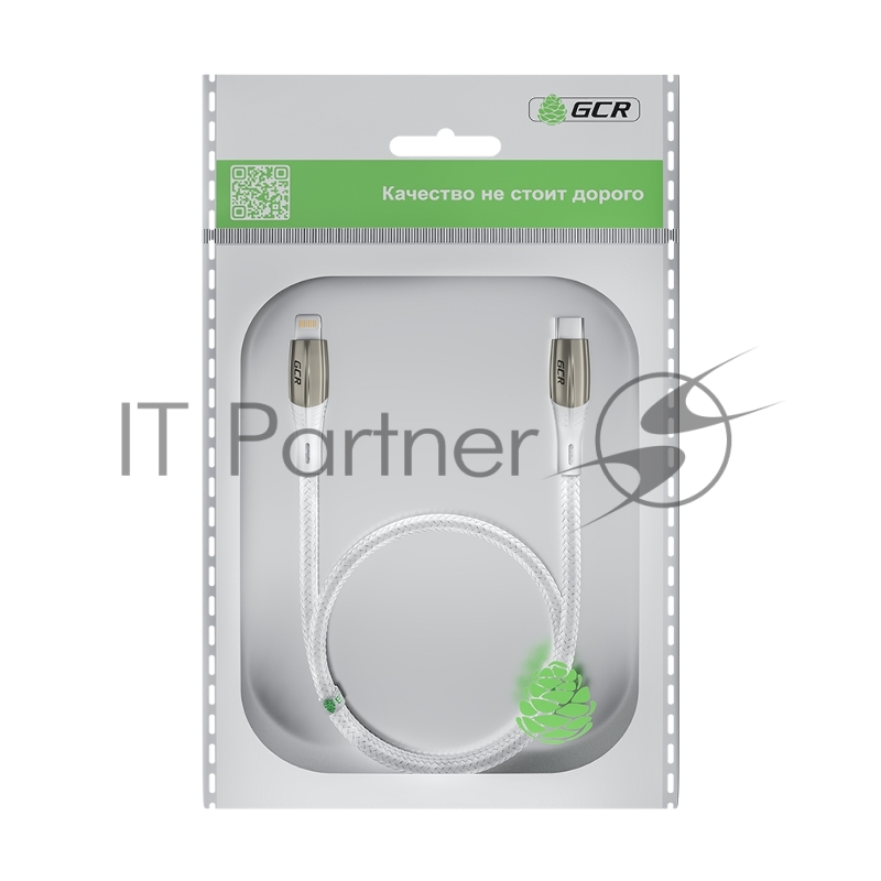 Кабель GCR 1.0m TypeC/Lightning MFI POWER DELIVERY 18 W, быстрая зарядка, белый нейлон, корпус relief, белый ПВХ, GCR-52633