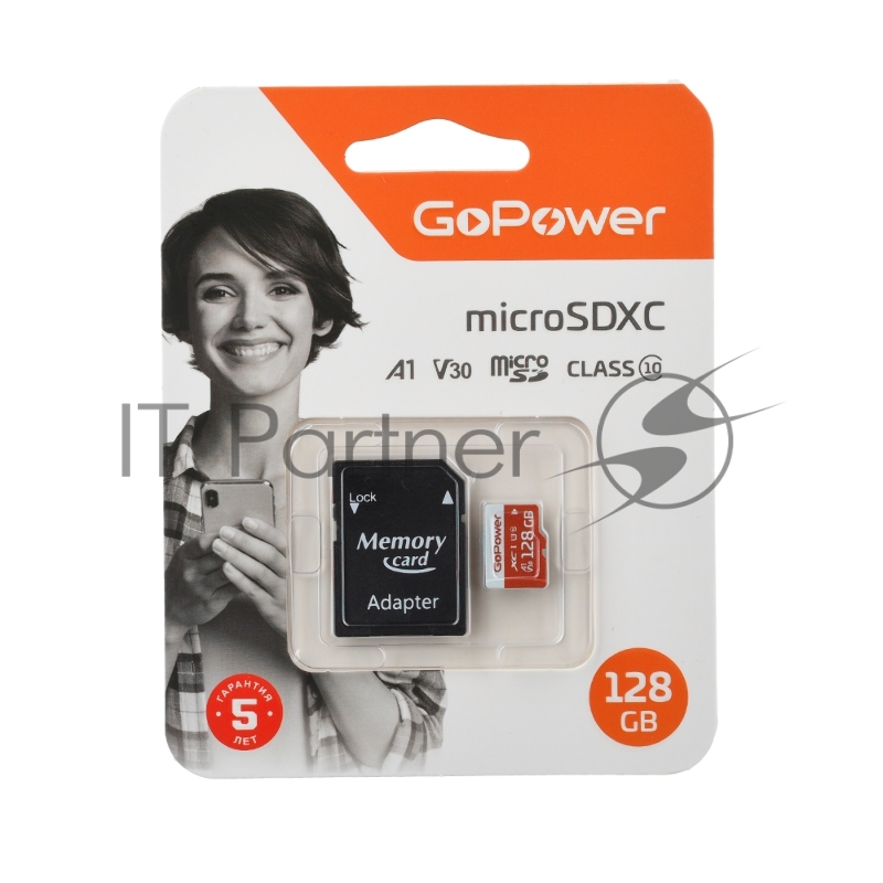 Карта памяти microSD GoPower 128GB Class10 UHS-I (U3) 100 МБ/сек V30 с адаптером