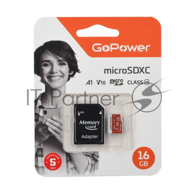 Карта памяти microSD GoPower 16GB Class10 UHS-I (U3) 80 МБ/сек V10 с адаптером