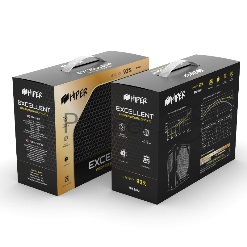 Блок питания для ПК 1300 Ватт PSU HIPER HPG-1300FM (1300W, Gold 14cm Fan, 220V input, Efficiency 93%, Modular, Black)BOX